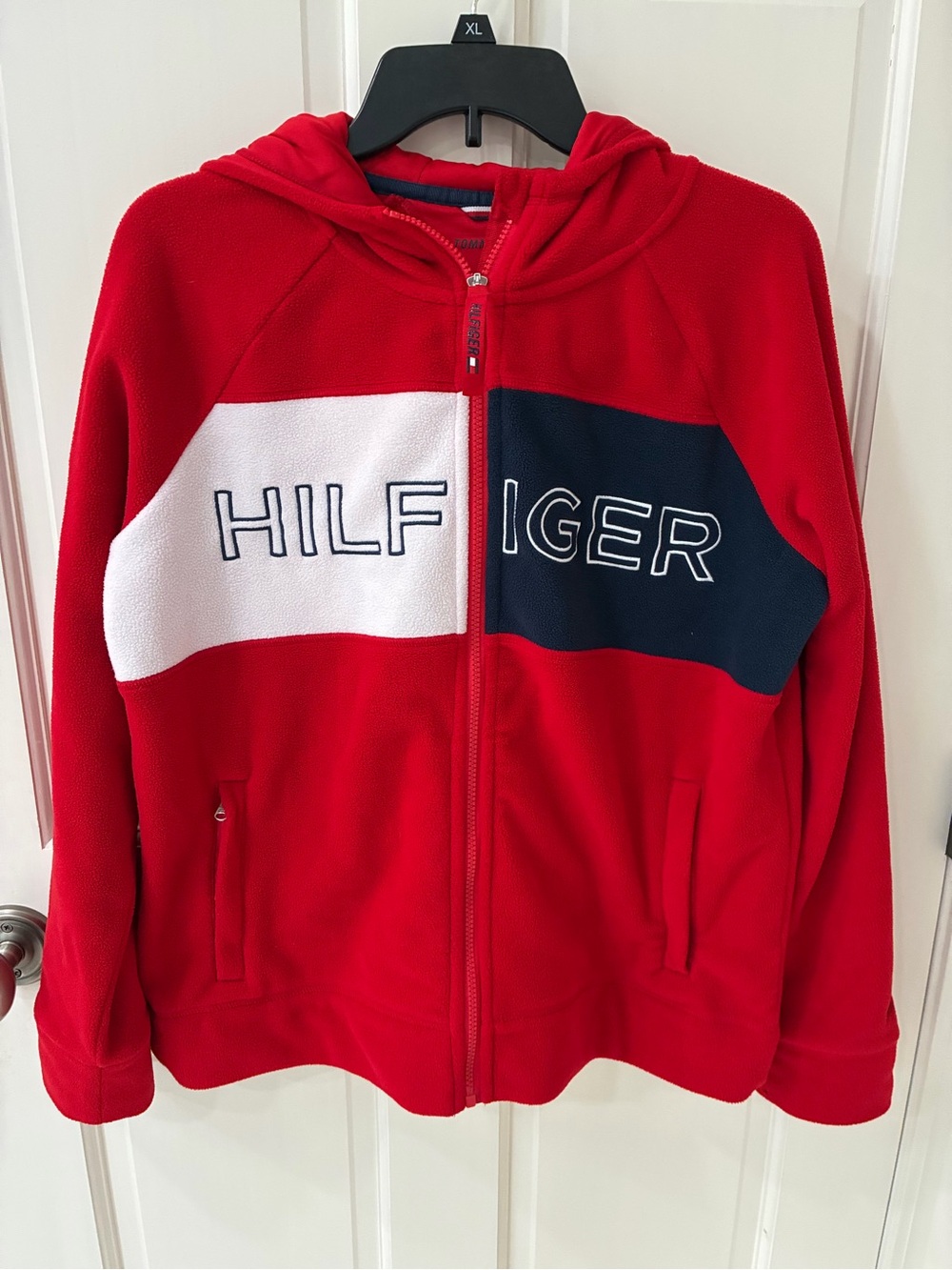 Tommy Hilfiger Red Hooded Zip-Up Fleece for Kids Large